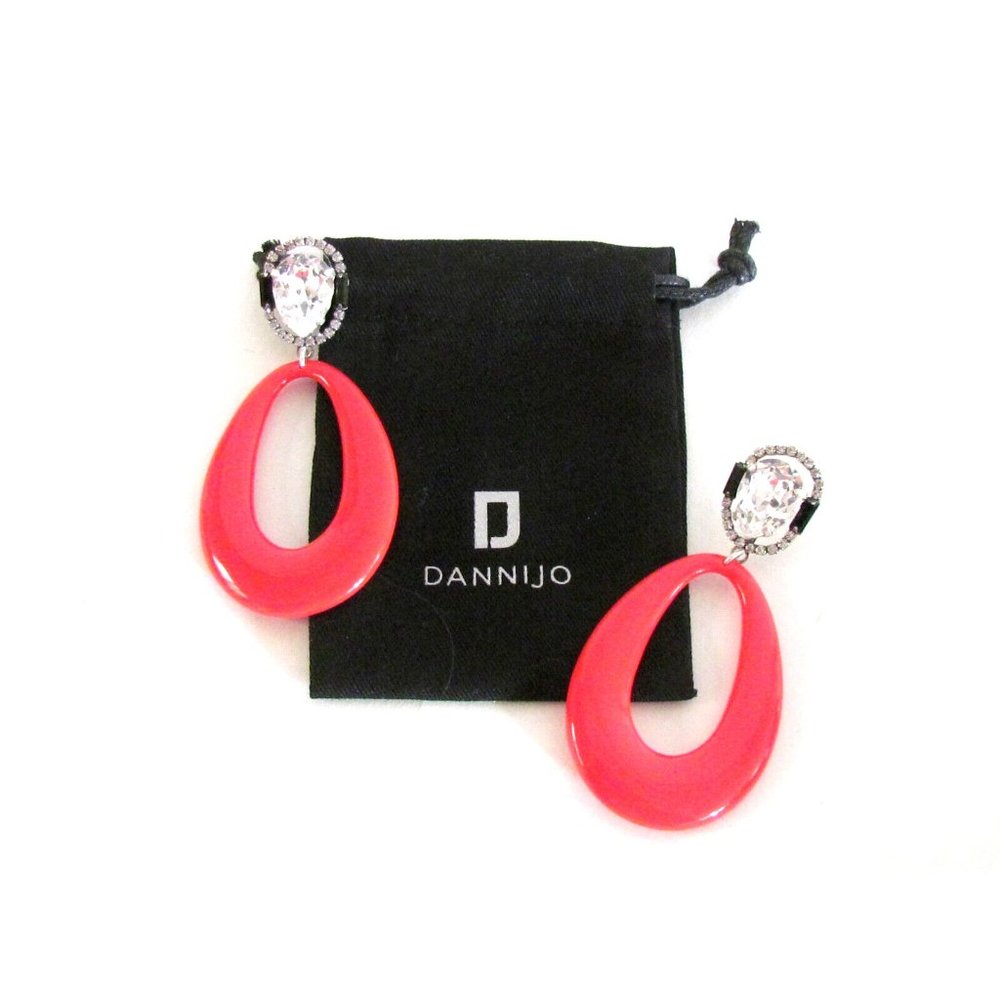 Dannijo Elvis Silver Plated Red Enamel Crystal Oval Designer Pierced Earring's - Picture 8 of 15